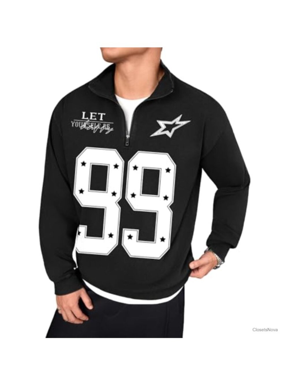 Men's Quarter Zip Pullover Number 99 Graphic Cotton Sweatshirt
